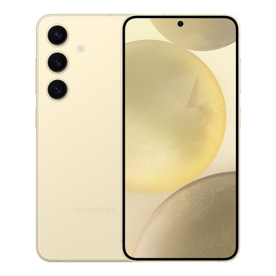 Smartphone dourado Samsung com três câmeras atrás e ecrã frontal com punch hole