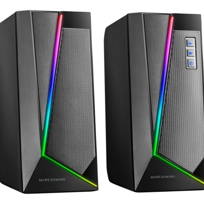 Par de colunas Mars Gaming com luzes LED coloridas e grelha metálica