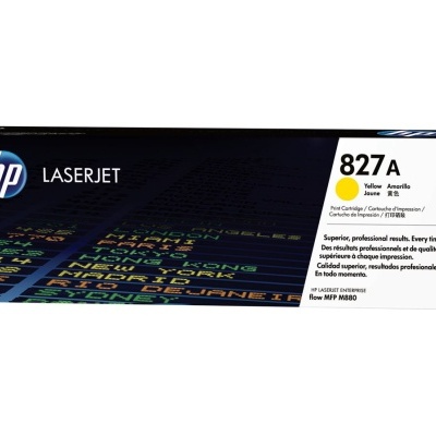 Cartucho de toner HP LaserJet 827A amarelo na embalagem