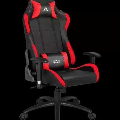 cadeira gaming ALPHA GAMER preta e vermelha com almofadas e base de rodas