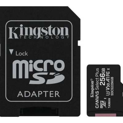 Cartão microSD Kingston 256GB com adaptador SD preto