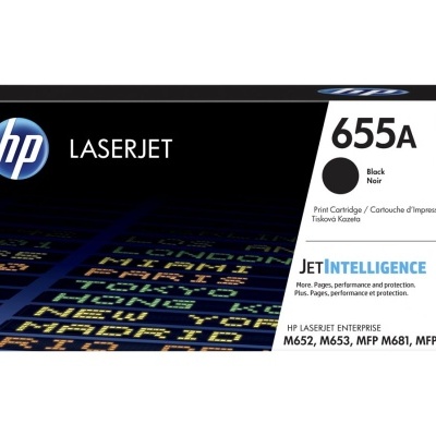Embalagem de toner HP LaserJet 655A preta, código CF450A