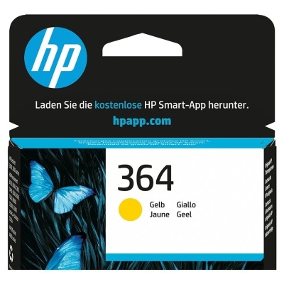 Cartucho de tinta HP 364 amarelo com borboletas azuis