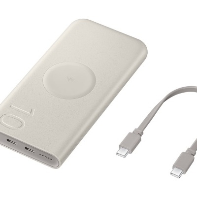 Carregador portátil branco com cabo USB-C