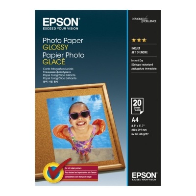 Embalagem de papel fotográfico brilhante Epson A4, 20 folhas, 300 g/m²