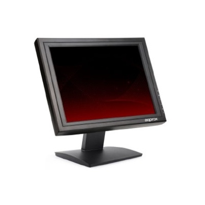 Monitor de computador preto com ecrã quadrado e fundo branco