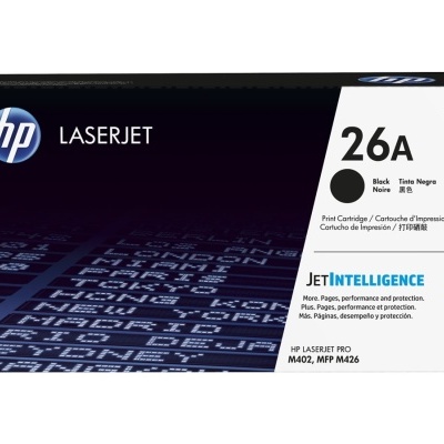 Cartucho de impressão HP LaserJet 26A preto em embalagem preta e branca