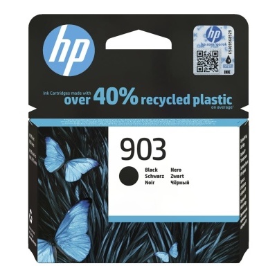 Embalagem tinteiro HP preto 903 com borboletas azuis e folhas pretas