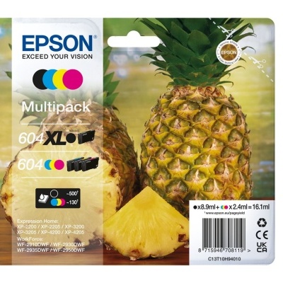 Embalagem de tintas Epson Multipack 604XL e 604 com fotografia de ananás