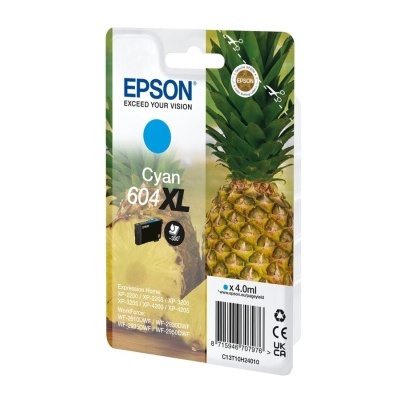 Embalagem de tinteiro Epson Cyan 604 XL com imagem de abacaxi