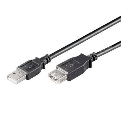 Cabo USB preto com conectores macho e fêmea