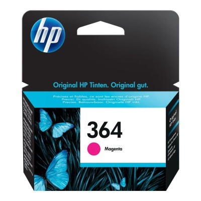 Tinteiro HP 364 Magenta em embalagem preta com detalhes azuis e texto original.