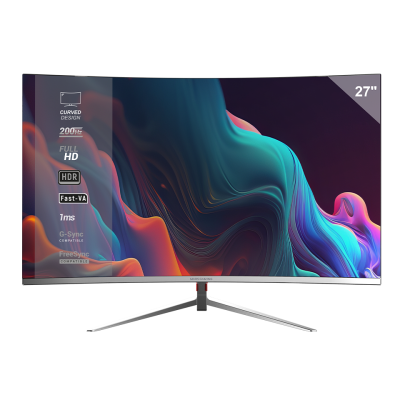 Monitor curvo 27 polegadas com design branco e base metálica