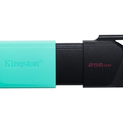 Pen USB Kingston azul-turquesa e preto com capacidade de 256 GB