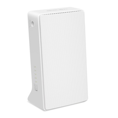 Extensor Wi-Fi branco texturizado com luzes indicadoras laterais.