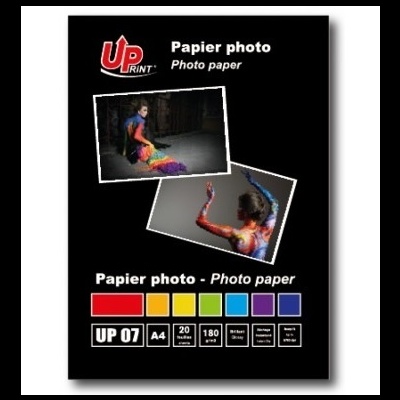 Pacote de papel fotográfico UP PRINT preto com imagens coloridas e texto em francês e inglês