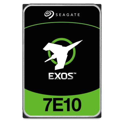Disco rígido Seagate EXOS verde e preto com código 7E10
