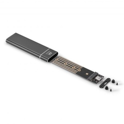 Dispositivo electrónico preto com circuito exposto e parafusos ao lado