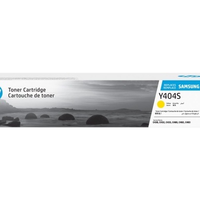 Cartucho de toner HP Original Samsung Y404S em caixa branca com etiqueta colorida