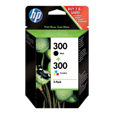 Embalagem de cartucho de tinta HP 300 preto e tri-color com oferta 2-pack