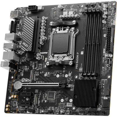 Placa-mãe MSI PRO B660M-P preta com slots de RAM e dissipadores de calor