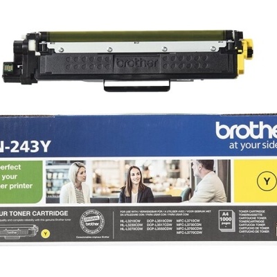 Cartucho de toner Brother TN-243Y amarelo com embalagem azul e branca