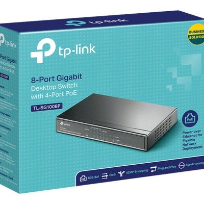 Caixa do switch TP-Link 8-Port Gigabit Desktop Switch com 4-Port PoE