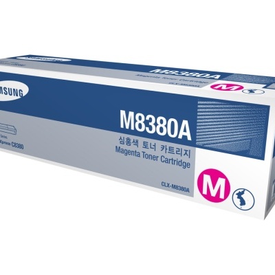 Cartucho toner magenta Samsung M8380A na embalagem branca e azul