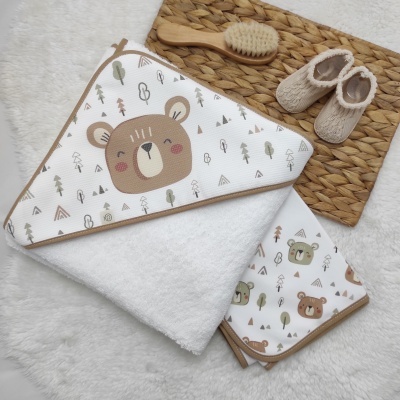 Conjunto de toalhas de bebé com padrão de ursos e acessórios