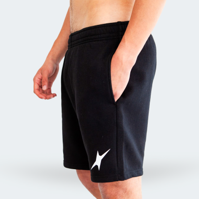 Calções desportivos pretos com logótipo branco de estrela