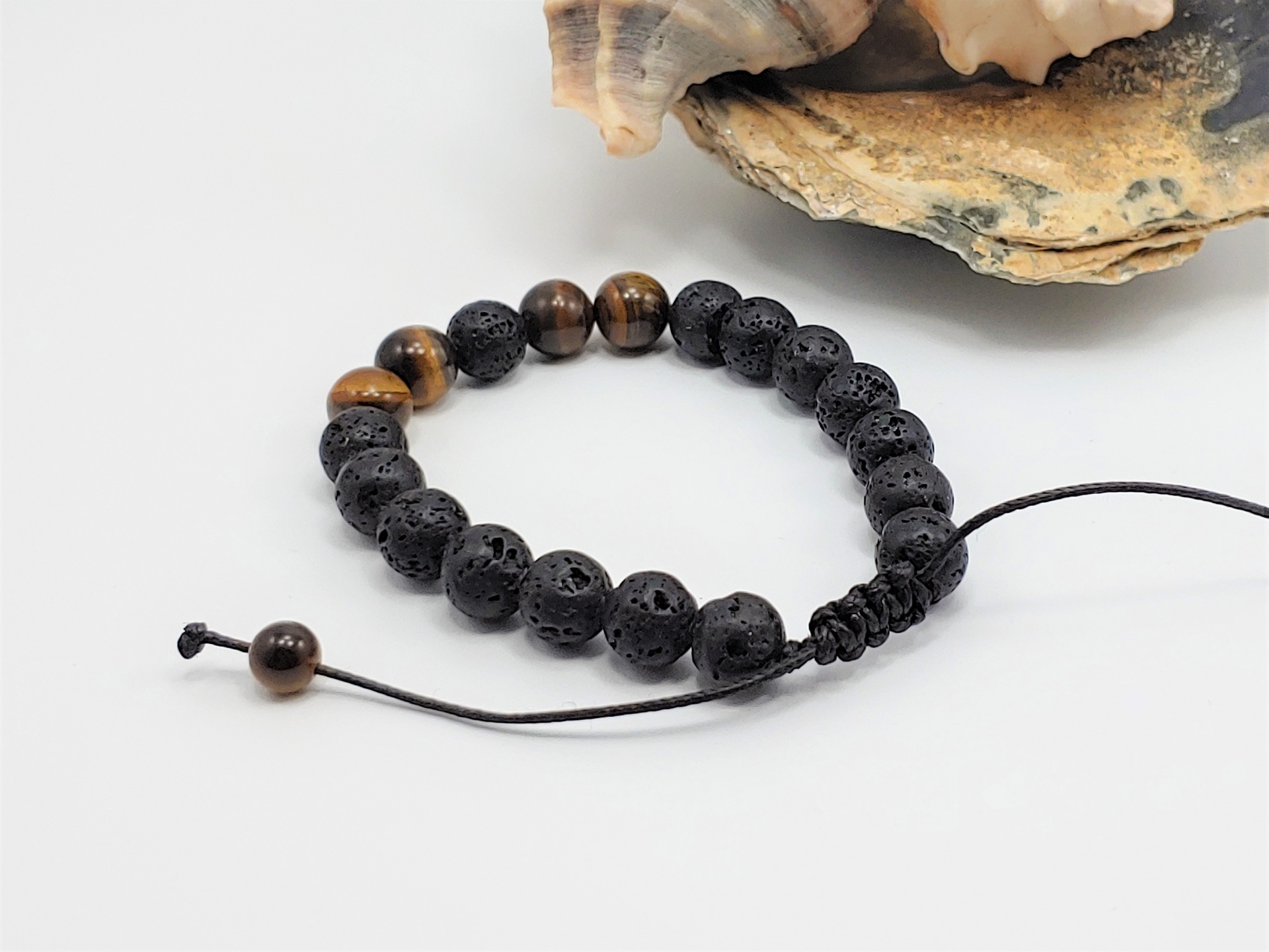 Pulseira ajustável de Pedra vulcânica e Olho de Tigre Pulseira ajustável de Pedra vulcânica e Olho de Tigre