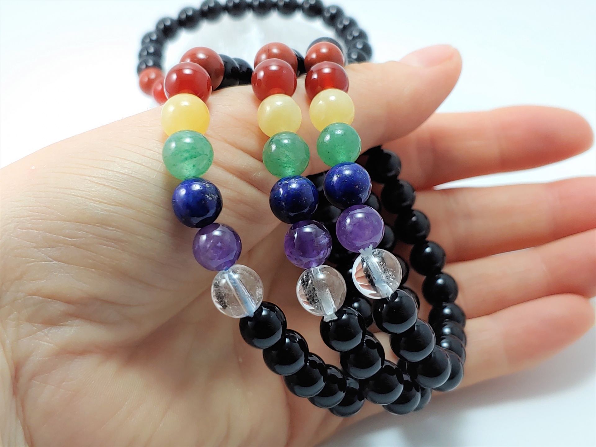 Pulseira Obsidiana negra com 7 Cristais dos Chacras Pulseira Obsidiana negra com 7 Cristais dos Chacras