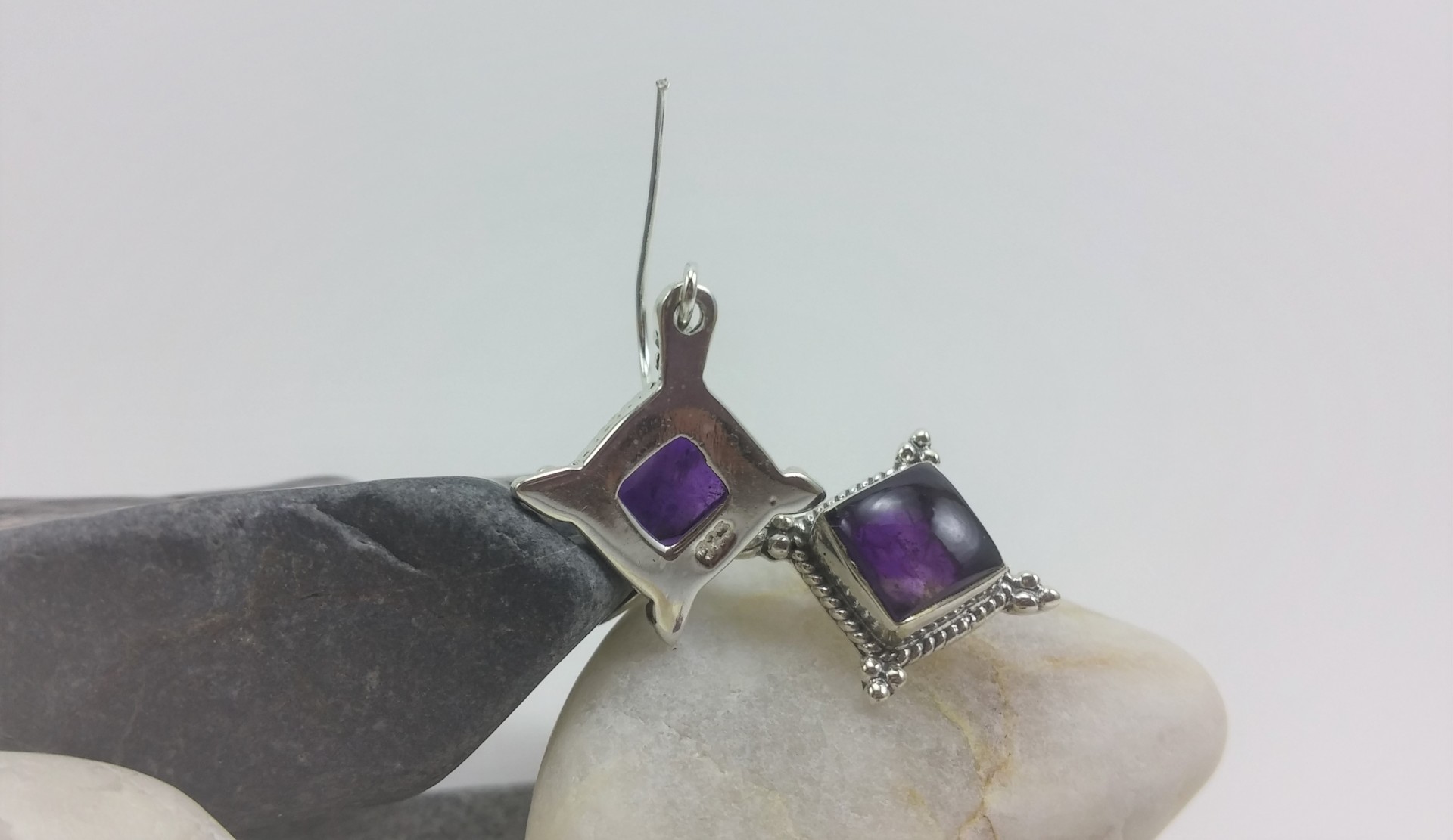 Brincos Adufe em Prata com Ametista Brincos Adufe em Prata com Ametista