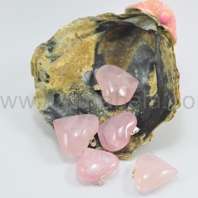 Pendente coração de quartzo rosa Grande