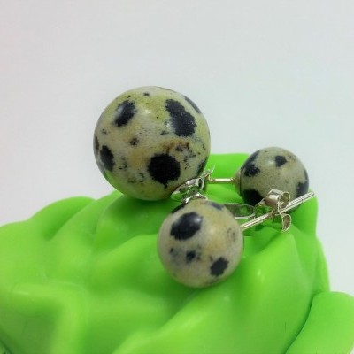 Conjunto Pendente e Brincos em Pedras Naturais Jaspe Dálmata