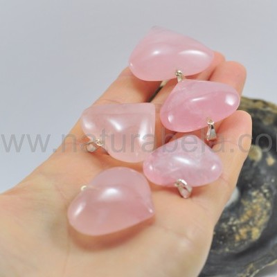 Pendente coração de quartzo rosa Grande
