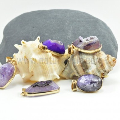 Pendentes Drusa de Ágata Lilás