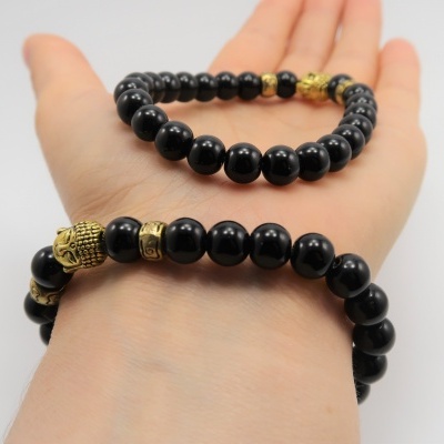 Pulseira Ágata Negra e Buddha