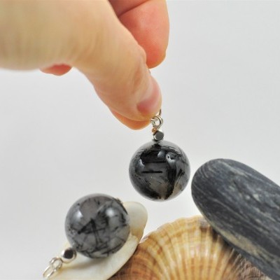 Pendente Esfera Quartzo Turmalinado em PRATA Pendente Esfera Quartzo Turmalinado em PRATA