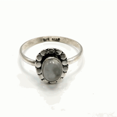 Anel Prata circulo com Pedra da Lua