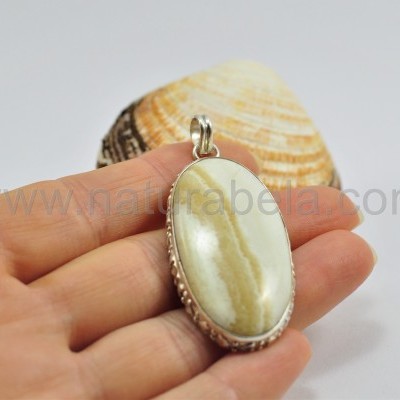 Pendente em prata Corações Oval de Ágata Rendada