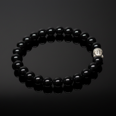 Pulseira Elástica de Ônix com Buda (8mm)