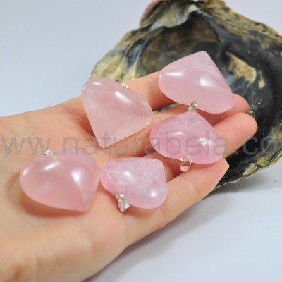 Pendente coração de quartzo rosa Grande