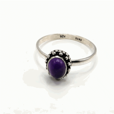 Anel Prata Bolas com Ametista