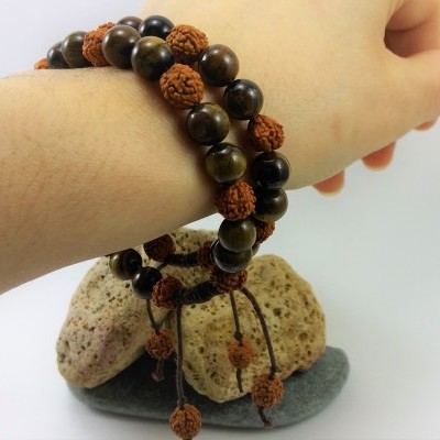 RudraBela Pulseira Rudraksha com Olho de Tigre