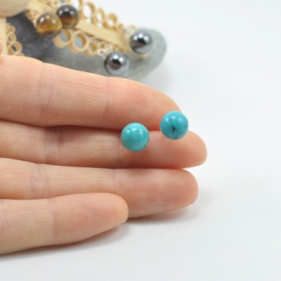 Brincos Bola Turquesa com fecho em PRATA