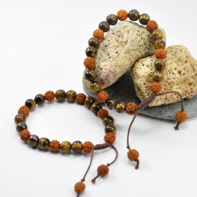 RudraBela Pulseira Rudraksha com Olho de Tigre