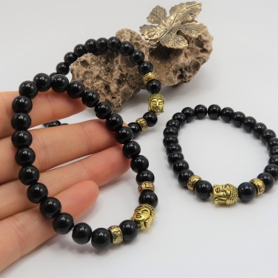 Pulseira Ágata Negra e Buddha