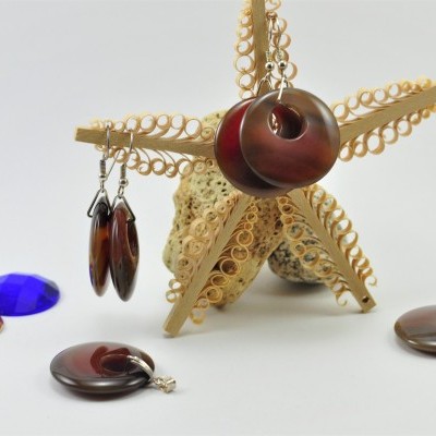 Conjunto Brincos e Pendente em Prata com pedra Carneóla