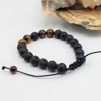 Pulseira ajustável de Pedra vulcânica e Olho de Tigre